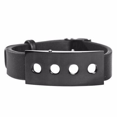 

4 Little Round Holes Stainless Steel Plate Mens Genuine Leather Bracelet Watch Band Bangle