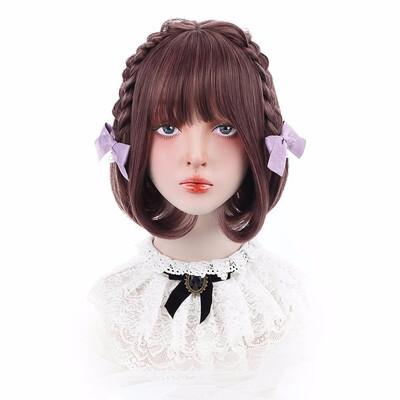 

12 Short Cosplay Wig With Bangs Synthetic Hair Red Coffee Natural Wave Custom Lolita Bob Wigs For Women Heat Resistant 2018 New