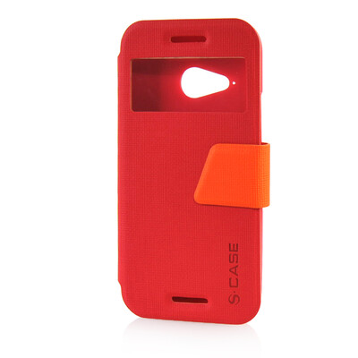 

MOONCASE View Window Leather Side Flip Pouch Ultra Slim Shell Back ЧЕХОЛ ДЛЯ HTC One Mini 2 (M8 Mini) Red