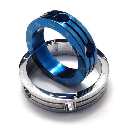 

Hpolw men&women Blue&silver Stainless Steel Polished ZodiacCarved with sacred Fu Wen couples Pendant Necklace18-26 inch Chain