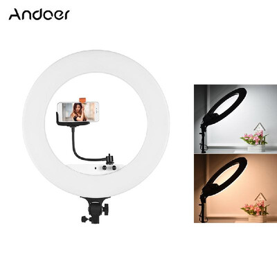 

Romacci Andoer 18inch LED Video Ring Light Fillin Lamp Studio Photography Lighting 80W Dimmable 3200K5800K Bicolor with Phone H