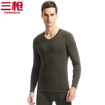

Three guns thermal underwear men 2018 autumn&winter new product refreshing skin stretch elastic cotton round neck v-neck long-sleeved couple autumn clothing long pants womens suit mens army green