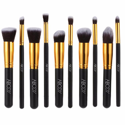 

Abody 10Pcs Professional Makeup Brush Kit Cosmetic Set Golden Ferrule Powder Eye Shadow Concealer Wood Brushes Black