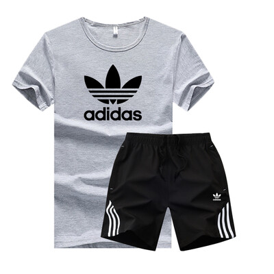 

Damaizhang Brand Men Sport T-shirt With Pant Summer Mens Jogging Set Cotton Breathable Track Suit Running Clothing