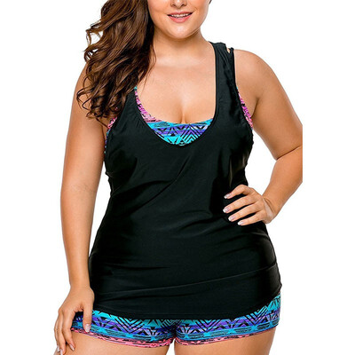 

WoldGirls Womens Plus Size Tankini Swimsuit Swimwear Strappy 3 Piece Bikini Set