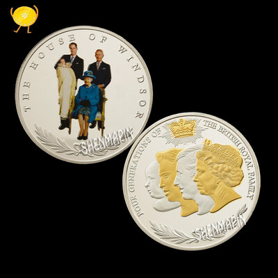 

Four generations of British royal commemorative coins two-color crown gold-plated silver souvenir British Queen coin collection