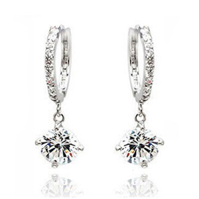 

Vanker Fashion Women Crystal Rhinestone Earrings Jewelry Decoration Ear Hoop Stud Ear Clip Silver