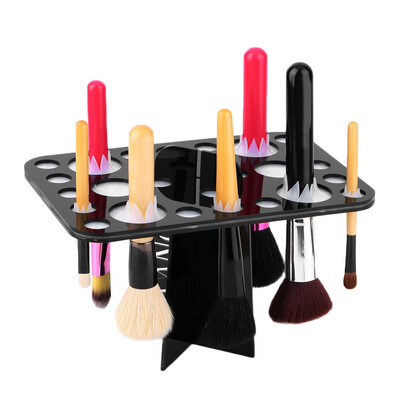 

26 Round Holes Makeup Folding Collapsible Air Drying Brush Organizing Tree Rack Black