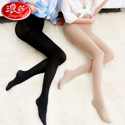 

Langsha stockings spring&autumn thick pantyhose female anti-hook velvet black flesh color was thin bottoming socks black skin each pair of double 80D micro