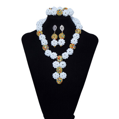 

Bib Style African Beads Jewelry Set Crystal Handmade Beaded Nigerian Wedding Dubai Bridal Necklace Bracelet Earring Jewelry