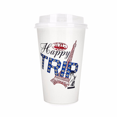 

OTOR 465ml560ml Paper Cup Disposable Tableware For Summer Icy Beverages Cold&Hot Tea Milk Coffee Happy Trip 1000pcs