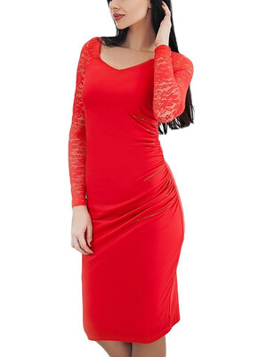 

Lace Sleeves Ruched Side Back Slit Pencil Dress 2018 Hot
