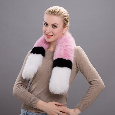 

Autumn&winter new fashion female fox scarf natural fox fur warm color color matching striped scarf party elegant gift discount