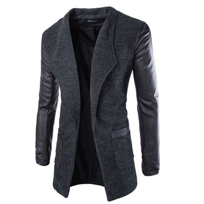

Zogaa New Mens Wind Coat Slim Leather Sleeve Wool