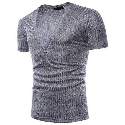 

2018 Summer Mens Fashion Casual V - Neck Solid Color Short Sleeve T - Shirt