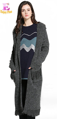 

XXL 3XL 4XL 5XL plus size rabbet casual new autumn winter 2018 gray long women sweaters cardigan big size hooded knitted lady
