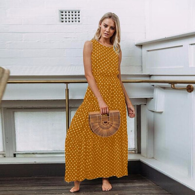 

2018 Women Sexy Button Maxi Dress Female Fashion Dot Print Sleeveless Summer Dresses Casual Beach Long Dress Vestidos