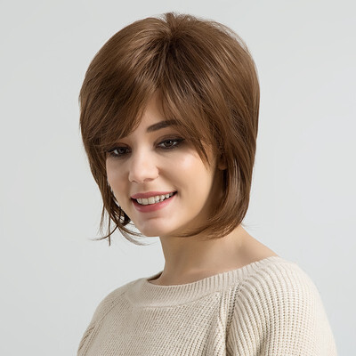 

BLONDE UNICORN 10 Inch Cute Short Straight Synthetic Hair Wig with Bangs Fluffy Brown Bob Wig for White Women Free Shipping