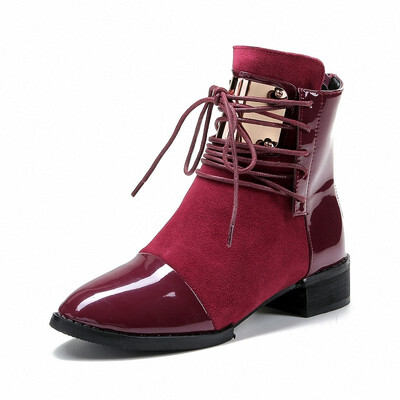 

35-43 Women Boots Genuine Leather Flat Martin Ankle Boots Womens Motorcycle Boots Autumn Shoes Women Winter Patent leather Botas