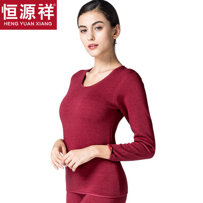 

Hengyuanxiang thermal underwear for men&women thickening plus velvet velvet round neck Slim breathable thick autumn clothing long trousers middle-aged fashion cotton warm pants suit female wine red round neck 160 M