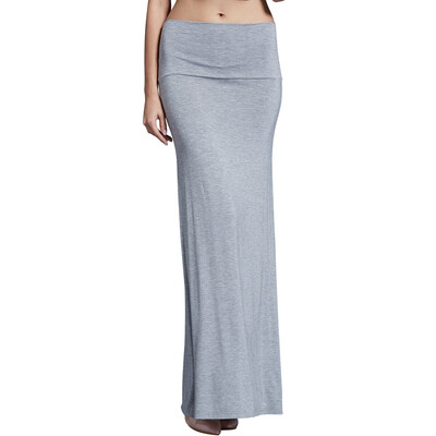 

POPBASIC Women'S Modal Solid Flared Super Soft Fold Over Maxi Skirt