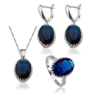 

EIOLZJ Purple Stone Silver Plated Jewelry Sets for Women Necklace Pendant Dangle Earrings Ring Free Jewelry Box 7 Colors Available