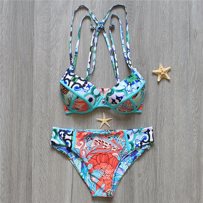 

Sexy Printing Two Pieces Womens Swimming Suit Brazilian Swimwear Women Halter Strap Swimwea