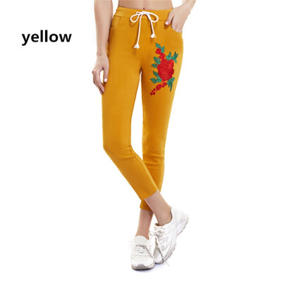 

2018 Autumn&Winter Womens Fashion Sexy Embroidered High Elastic Pencil Pants