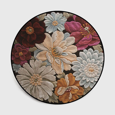 

3D Flowers Pastoral Floral Round Soft Flannel Door Foot Mat Parlor Living Room Decor Carpet Area Rug