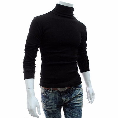 

Turtleneck Cotton Plain Long Sleeve Pullover Mens Sweaters