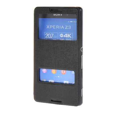 

MOONCASE Сторона Флип жесткий борт тонкий кожаный кронштейн Окно чехол для Sony Xperia Z4 Черный