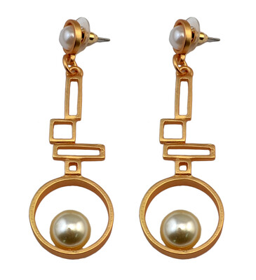 

Idealway European Style New Fashion Gold Plated Alloy Faux Pearl Geometry Long Drop Earrings Women Jewelry