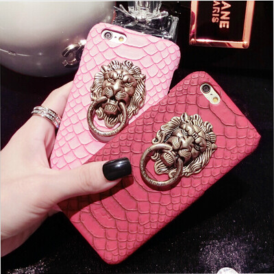 

Fantasy Chinese Lion Head Hard Case For Apple iPhone 5 5S 5G Funncy Metal Ring Stand Holder Snake Skin Cover For iphone 5s