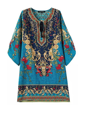 

Bohemian Style Floral 34 Sleeves Shift Mini Dress