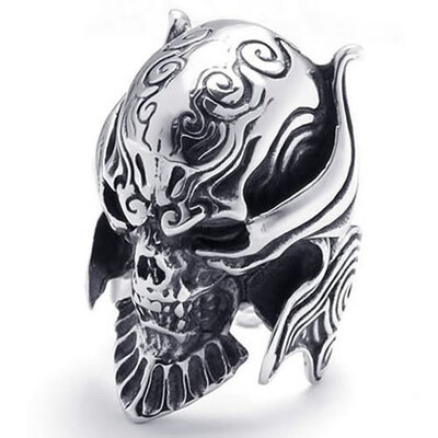 

Hpolw Large Biker Mens Gothic Casted Skull Black&Silver Stainless Steel beautiful design skeleton Ring Width35mm