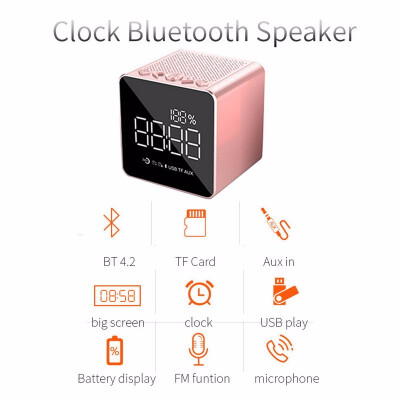 

Mirror Bluetooth Portable Wireless Speaker with LED Alarm Clock support USB TF AUX in to play music with FM