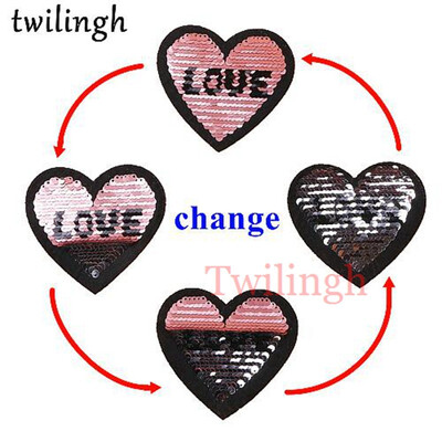 

twilingh Patches 1pc Reversible Change Sequins Patches Skull Star Heart DIY Sew On Patches For Clothes Applique Decoration