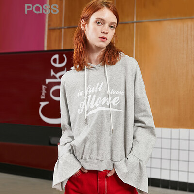 

PASS2018 autumn new street big sleeve hooded loose defensive sweater female loose short coat tide 68305PA21122 flower gray L