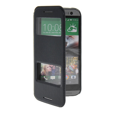 

MOONCASE View Window Leather Side Flip Pouch Stand Shell Back Case Cover for HTC One 2 (M8) Sapphire