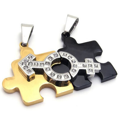 

Hpolw 2pcs Charming Romantic Design Mens&Womens Stainless Steel Symbol Puzzle Lover NecklaceBlack&Silver&Gold18&22 inch