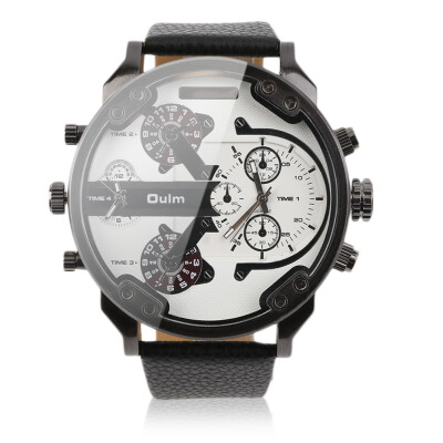 

Men's Oversized Four Time Display Double Quartz Sport Round Wristwatch