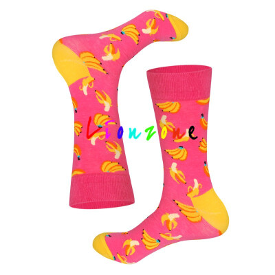 

LIONZONE Brand Designer Happy Socks Women Plus Size With Banana Pear Fruit Smiling face Patterns Coloured Unisex Crew Socks