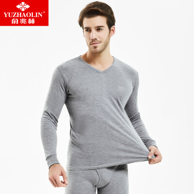 

Yu Zhaolin YUZHAOLIN thermal underwear mens autumn clothing long trousers cotton bottoming V-neck cotton sweater warm basic underwear set male Tibetan blue