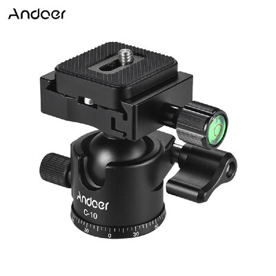 

Andoer C10 Aluminum Alloy Camera Tripod Ball Head Mini Ballhead Low Center of Gravity 1pc Spare Quick Release Plate for Canon Ni
