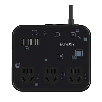 

HUNTKEY new national standard wisdom cloud USB socket creative desktop socket remote control patent certification three fast charge intelligent identification charging SST302 black