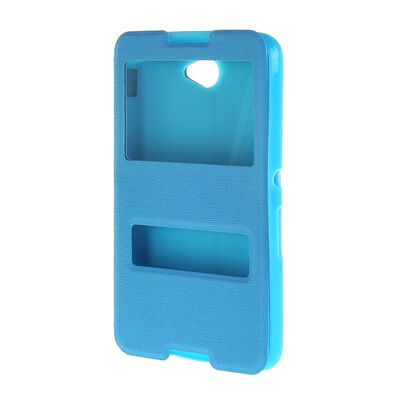 

MOONCASE Side Flip Hard board Slim Leather Bracket Window Case Cover for Sony Xperia E4 Blue