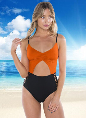 

2018 Women One Piece Bikini Color Splice Monokini Swimsuits