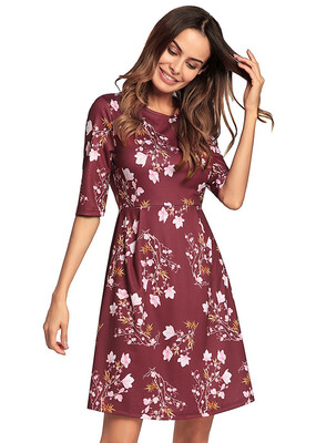 

New Spring Summer Women Plus Size Vintage Female Vestidos Retro Kleider Damen Half Sleeve Red Women Mini Dress