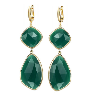 

925 Sterling Silver Green Onyx Two-Stone Dangle Earrings