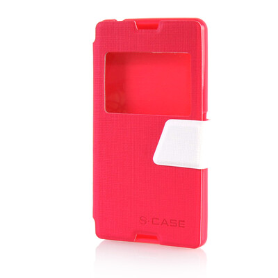 

MOONCASE View Window Leather Side Flip Pouch Ultra Slim Shell Back ЧЕХОЛ ДЛЯ Sony Xperia E3 Hot pink